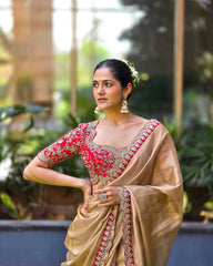 Premium zoya Silk Gold Soft tissue fabric