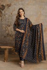 Premium Pure cotton straight cut kurta, pant & mul cotton duppta