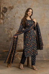 Premium Pure cotton straight cut kurta, pant & mul cotton duppta