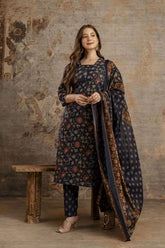 Premium Pure cotton straight cut kurta, pant & mul cotton duppta