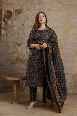 Premium Pure cotton straight cut kurta, pant & mul cotton duppta