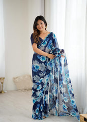PRINTED SARI WITH MIRROR WORK