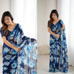 PRINTED SARI WITH MIRROR WORK