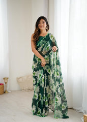 PRINTED SARI WITH MIRROR WORK