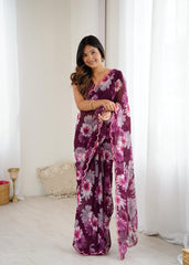 PRINTED SARI WITH MIRROR WORK