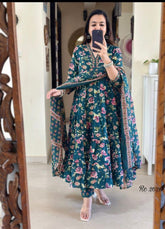 PURE COTTON AJRAKH PRINT ANARKALI KURTI WITH FULL FLAIR