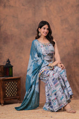 Short straight style kurti with sharara and dupatta sets