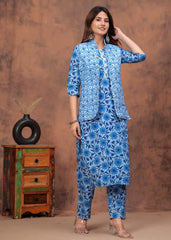 Straight kurti, pant with both side wear jacket