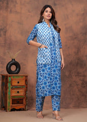 Straight kurti, pant with both side wear jacket