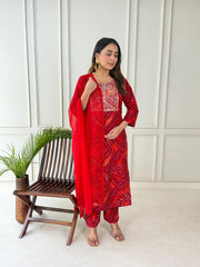 Beautiful heavy premium fully handwork kurti. pant and dupatta