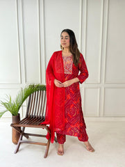 Beautiful heavy premium fully handwork kurti. pant and dupatta