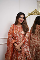 New Anarkali kurta set with new style in saganeri print