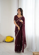 heavy star georgette silk With embroidery and moti work with embroidery work blouse with Beautiful Tone colour saree