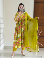 New anarkali kurta set with embroidery & lace work