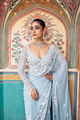 Premium Georgette Saree Embellished With Thread Embroidery And Beautiful Sequins Work