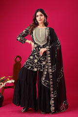 Designer Party Wear Look Top-Sharara and Dupatta With Heavy Embroidery Work