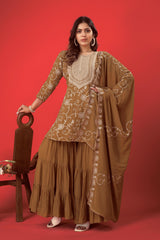 Designer Party Wear Look Top-Sharara and Dupatta With Heavy Embroidery Work