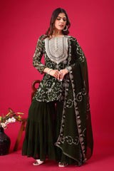 Designer Party Wear Look Top-Sharara and Dupatta With Heavy Embroidery Work
