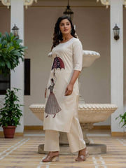 Beautiful Suit Sets in PURE KHADI COTTON Top With Plazzo, it is beautifully decorated with Multi thread work desgins