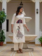 Beautiful Suit Sets in PURE KHADI COTTON Top With Plazzo, it is beautifully decorated with Multi thread work desgins