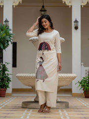 Beautiful Suit Sets in PURE KHADI COTTON Top With Plazzo, it is beautifully decorated with Multi thread work desgins