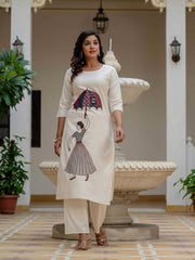 Beautiful Suit Sets in PURE KHADI COTTON Top With Plazzo, it is beautifully decorated with Multi thread work desgins