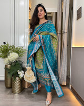 Beautiful Suit Sets in Pure KitKat Silk Top with Full Handwork Nack And Pent, And Kitkat Silk Duppata it is beautifully decorated Desgins With Kitkat Silk Duppata With Printed