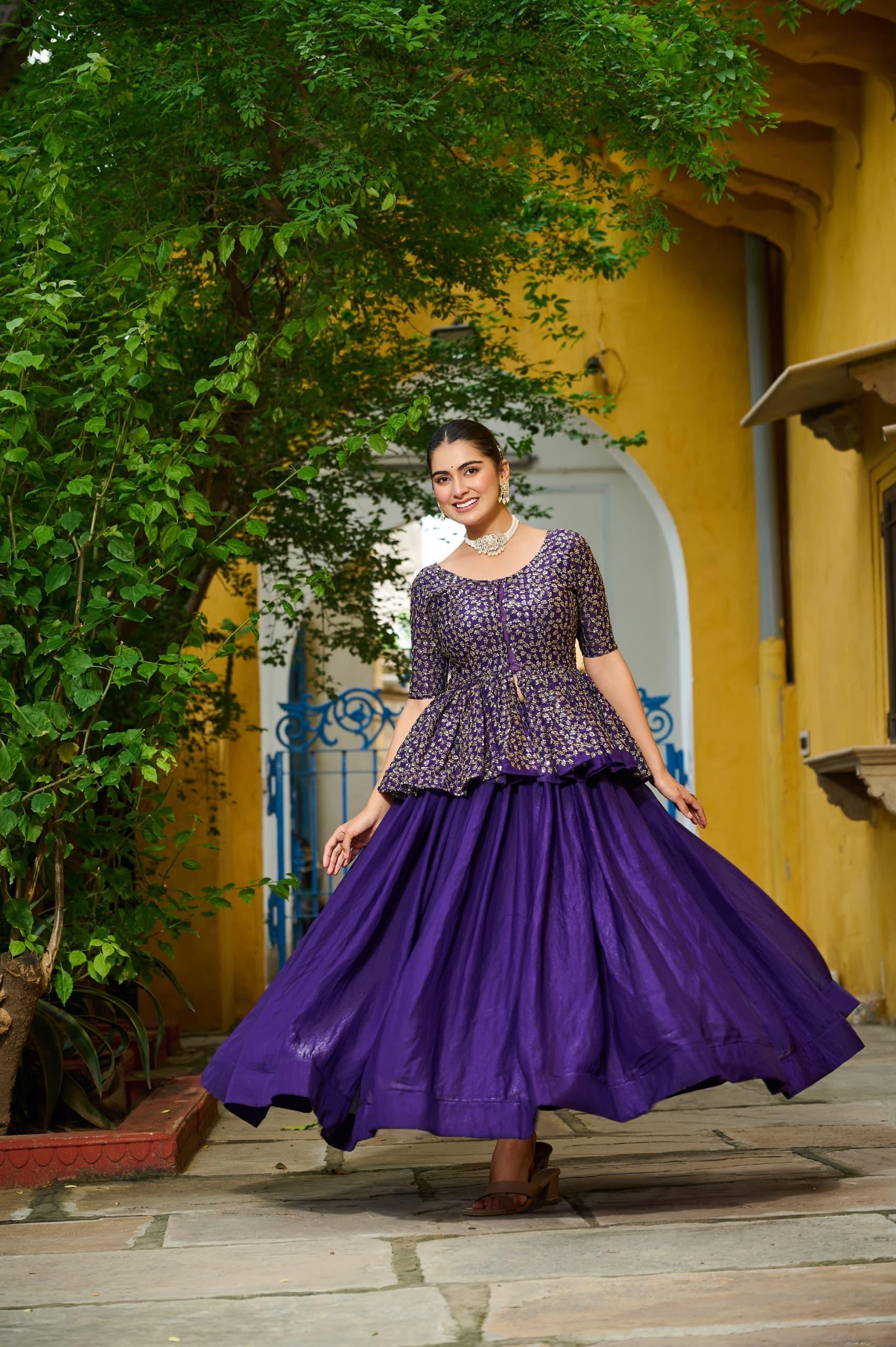Lehenga Designer Sequins Embroidered Readymade Lehenga choli Set in purple, perfect for parties and functions.