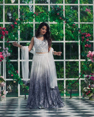 White & Silver Ombre Sequin Lehenga with Embroidered Blouse & Dupatta AllTreandy