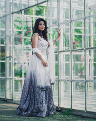 White & Silver Ombre Sequin Lehenga with Embroidered Blouse & Dupatta AllTreandy