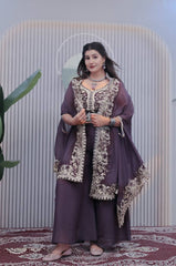 Deep Plum Palazzo Suit with Heavy Embroidery & Dupatta AllTreandy