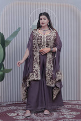 Deep Plum Palazzo Suit with Heavy Embroidery & Dupatta AllTreandy