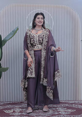 Deep Plum Palazzo Suit with Heavy Embroidery & Dupatta AllTreandy