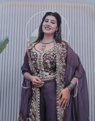 Deep Plum Palazzo Suit with Heavy Embroidery & Dupatta AllTreandy