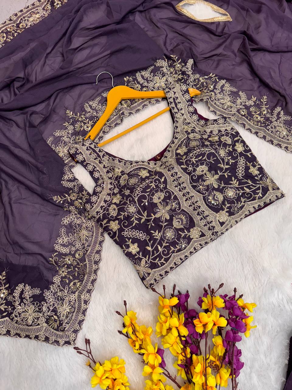 Deep Plum Palazzo Suit with Heavy Embroidery & Dupatta AllTreandy