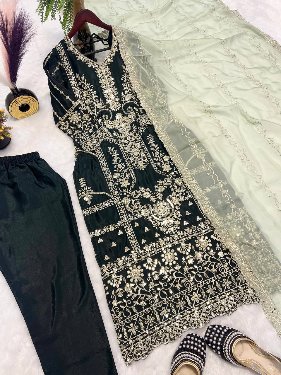 Soft Pink Floral Anarkali Suit with Dupatta AllTreandy