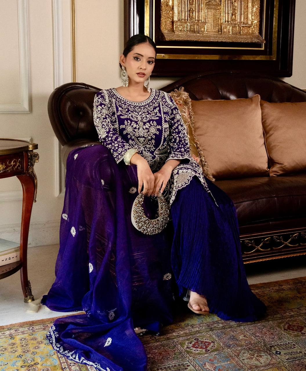 Royal Blue Embroidered Anarkali Suit with Palazzo & Dupatta AllTreandy