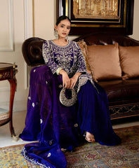 Royal Blue Embroidered Anarkali Suit with Palazzo & Dupatta AllTreandy
