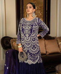 Royal Blue Embroidered Anarkali Suit with Palazzo & Dupatta AllTreandy
