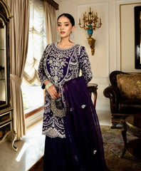 Royal Blue Embroidered Anarkali Suit with Palazzo & Dupatta AllTreandy