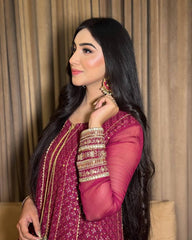 Maroon Embroidered Anarkali Suit Set with Chiffon Dupatta AllTreandy