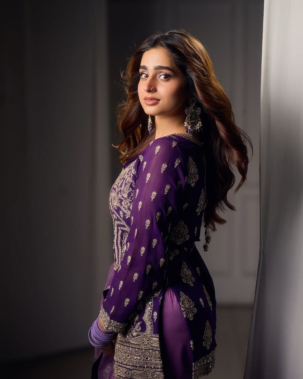 Purple Sharara Suit with Heavy Golden Embroidery & Net Dupatta AllTreandy