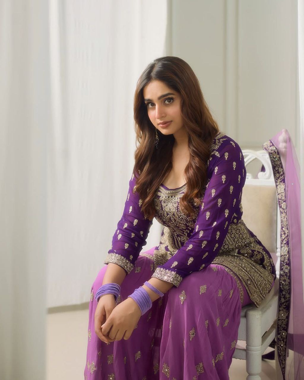 Purple Sharara Suit with Heavy Golden Embroidery & Net Dupatta AllTreandy
