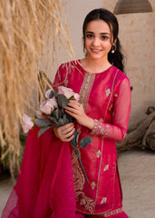 Hot Pink Georgette Sharara Suit with Golden Embroidery AllTreandy