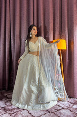 Ivory White Mirror Work Lehenga with Net Dupatta AllTreandy
