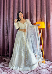 Ivory White Mirror Work Lehenga with Net Dupatta AllTreandy