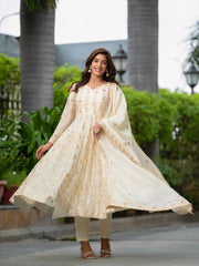 Ivory Anarkali Suit with Golden Sequin Embroidery and Dupatta AllTreandy