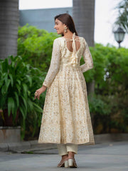 Ivory Anarkali Suit with Golden Sequin Embroidery and Dupatta AllTreandy