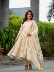 Ivory Anarkali Suit with Golden Sequin Embroidery and Dupatta AllTreandy