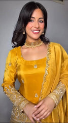 Mustard Yellow Embroidered Sharara Suit Set with Dupatta AllTreandy